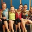 Zhodnocen� z�vod� v �atn� (zleva tren�rka Jitka Pol�chov�, Ad�la Pol�chov�, Kate�ina �upov�, Lucie Beckov�, Ad�la �erm�kov�, Natalia Chlustinov�), Ajur Cup, Hradec Kr�lov� 26. 3. 2016